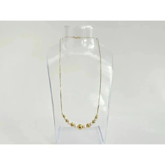 Vintage Gold & Pearl Adorned Cobra Style Chain Retro Necklace - 18" - Picture 4 of 6